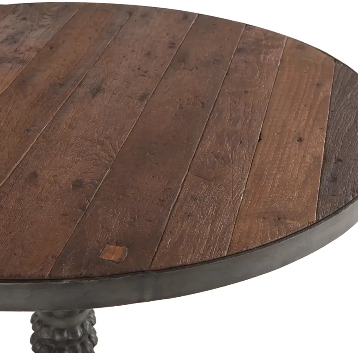 Home Trends Design Industrial Teak 42-Inch Round Reclaimed Teak Wood Dining Table with Pedestal Base