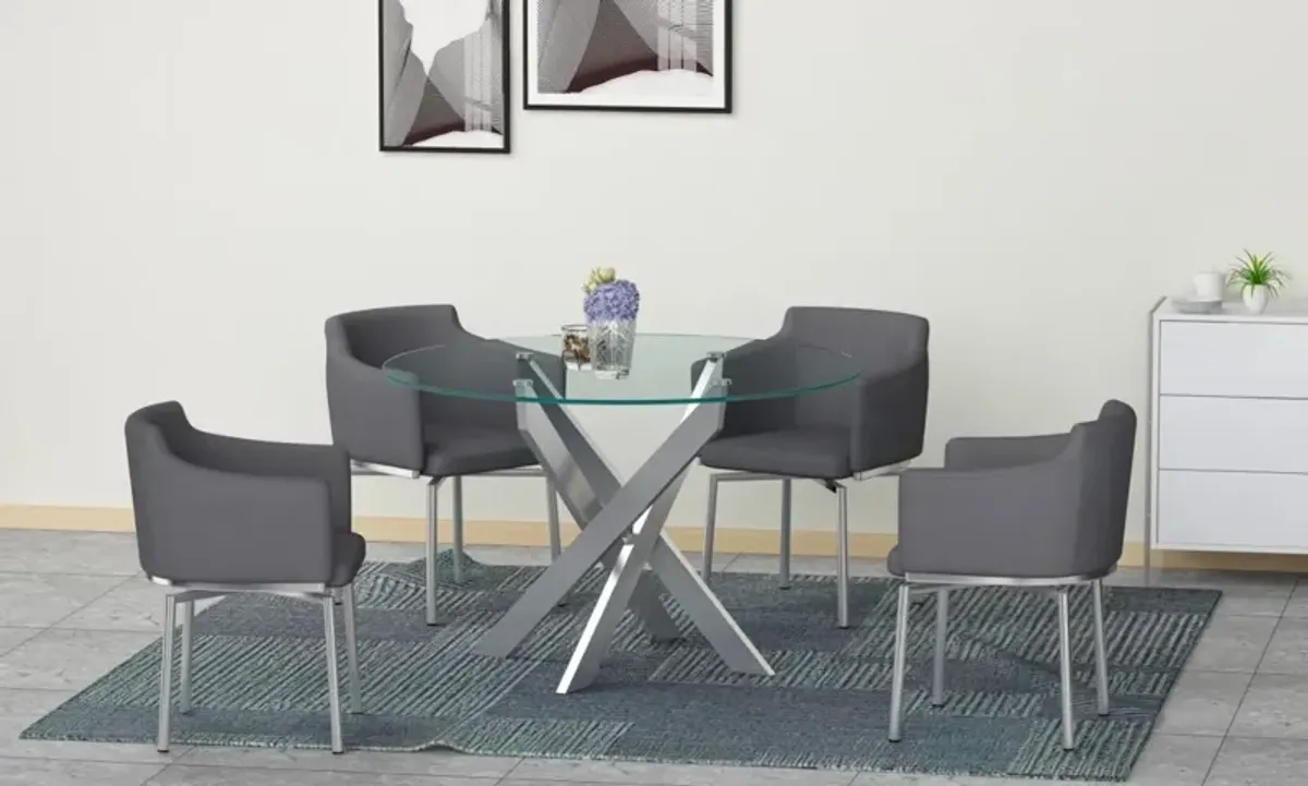 Chintaly Dusty Grey Dining Set with Round Glass Table & Swivel Club Chairs