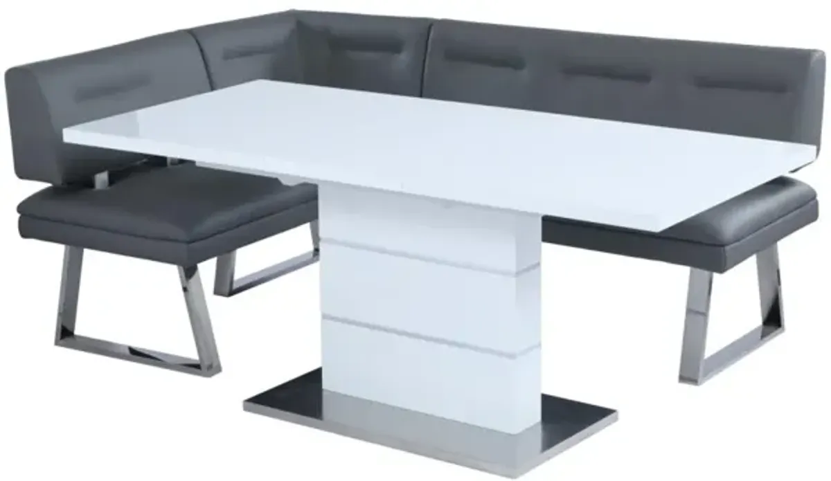 Chintaly Rachel Contemporary Dining Set with Extendable White Table & Nook