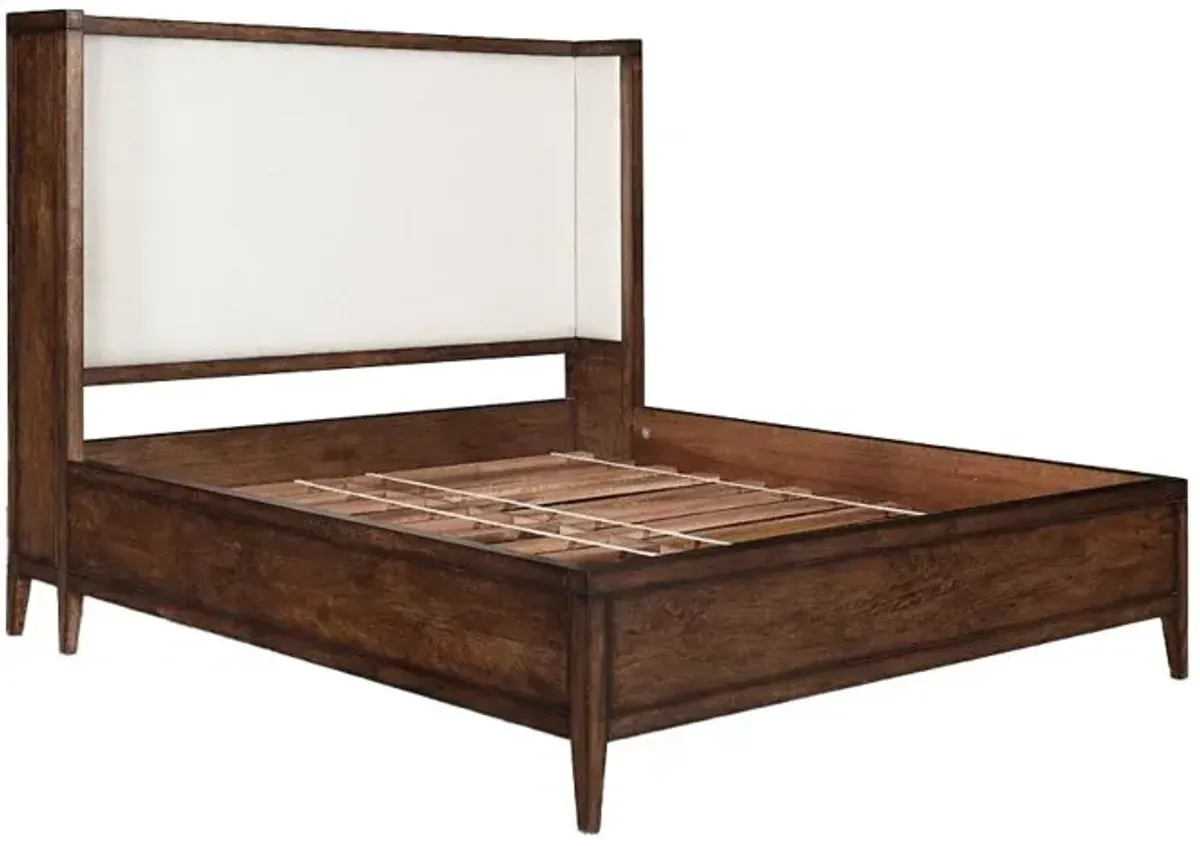 Noble Furniture Essex King Size Bed in Antique Brown with Sand Linen Fabric