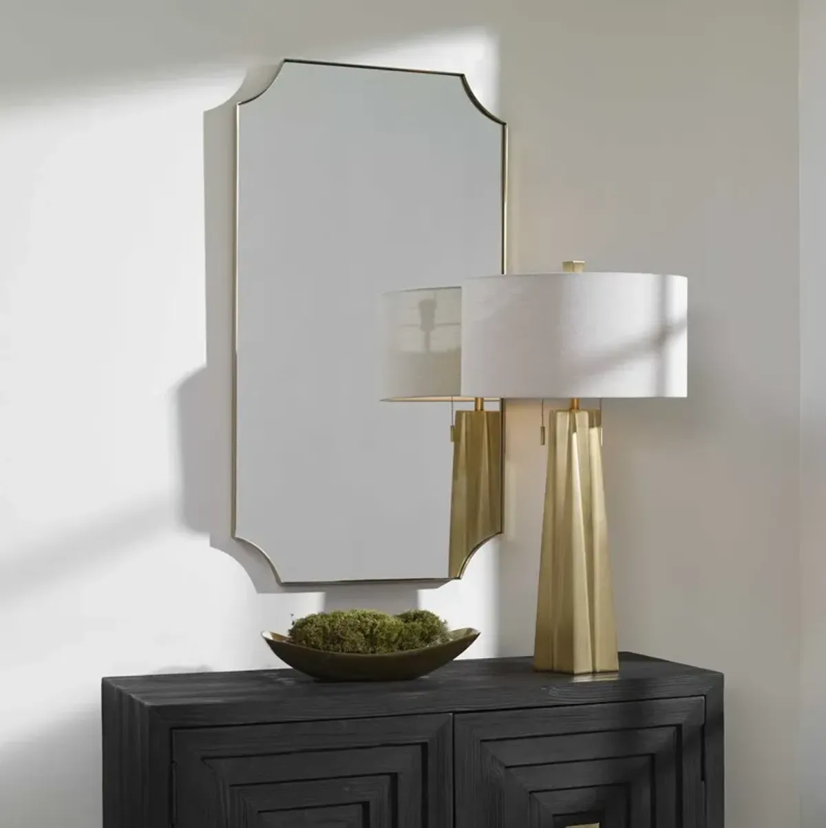 Uttermost Lennox Plated Brushed Brass Scalloped Corner Mirror