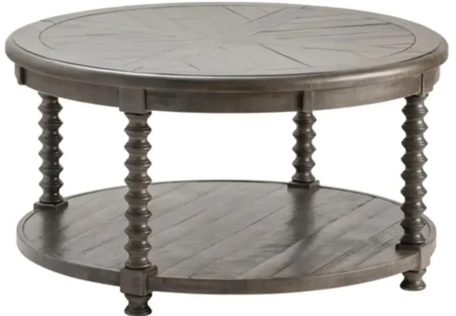 PEMBROKE DISTRESSED GREY ROUND COCKTAIL TABLE