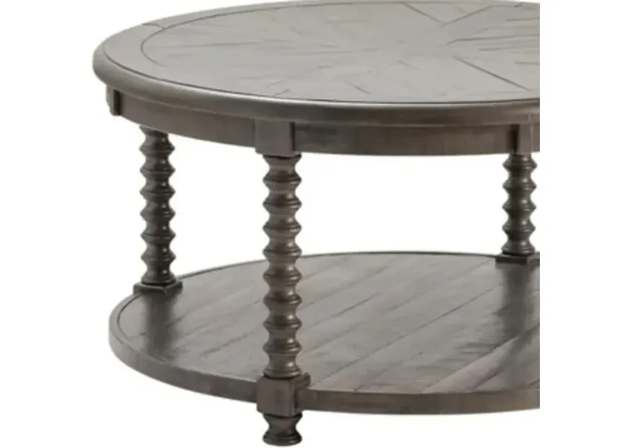 PEMBROKE DISTRESSED GREY ROUND COCKTAIL TABLE