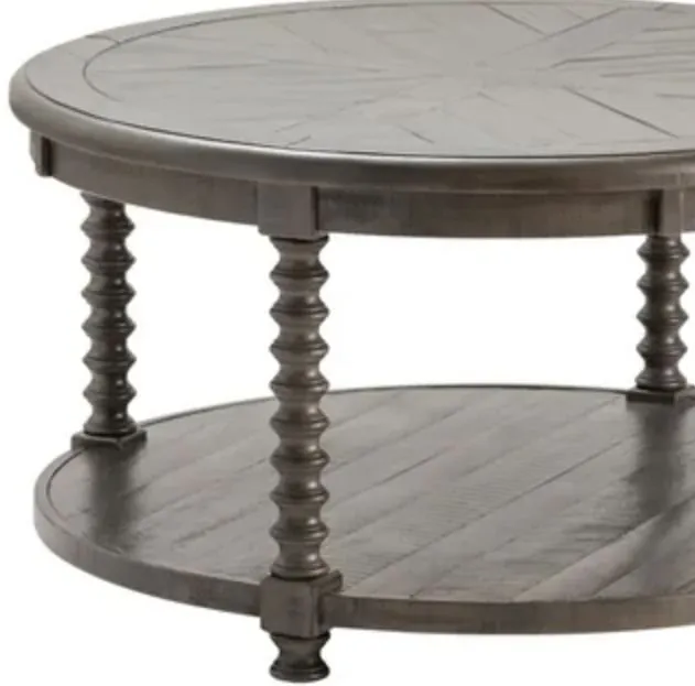 PEMBROKE DISTRESSED GREY ROUND COCKTAIL TABLE