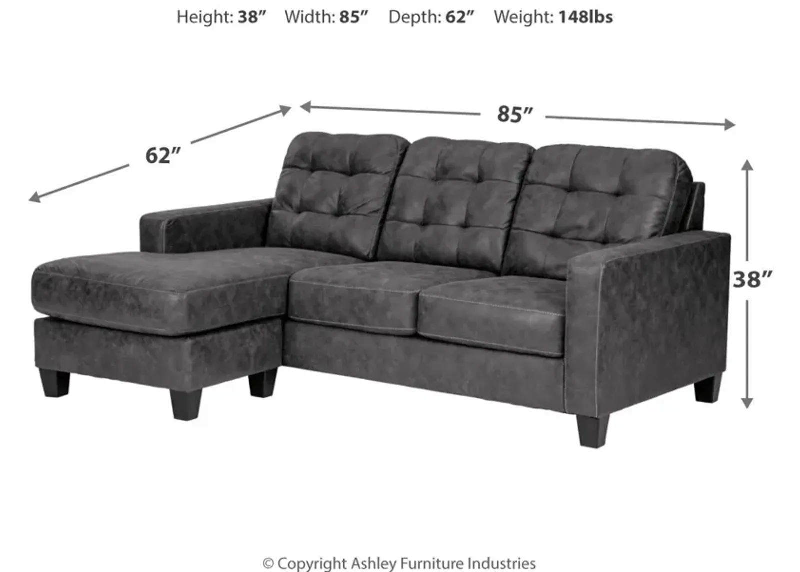 Ashley Venaldi Sofa Chaise Gunmetal Benchcraft