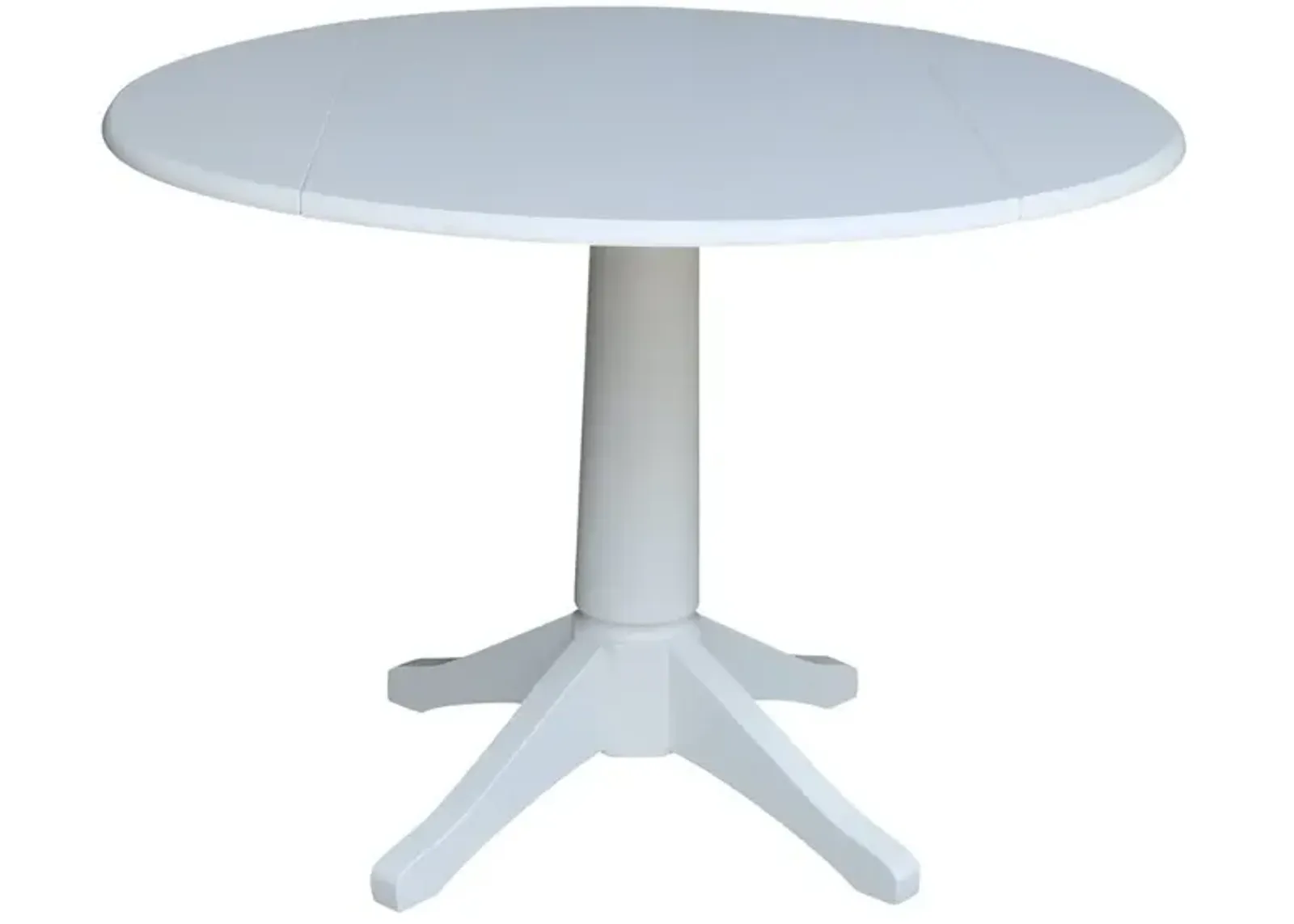 John Thomas Dining Essentials 42 Inch Drop Leaf Pedestal Table Top with 30 Inch Traditional Base in Pure White