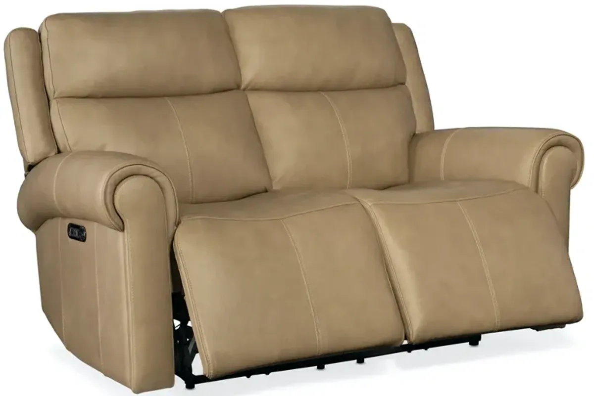 Hooker Furniture Oberon Caruso Sand Leather Zero Gravity Power Leather Loveseat with Power Headrest