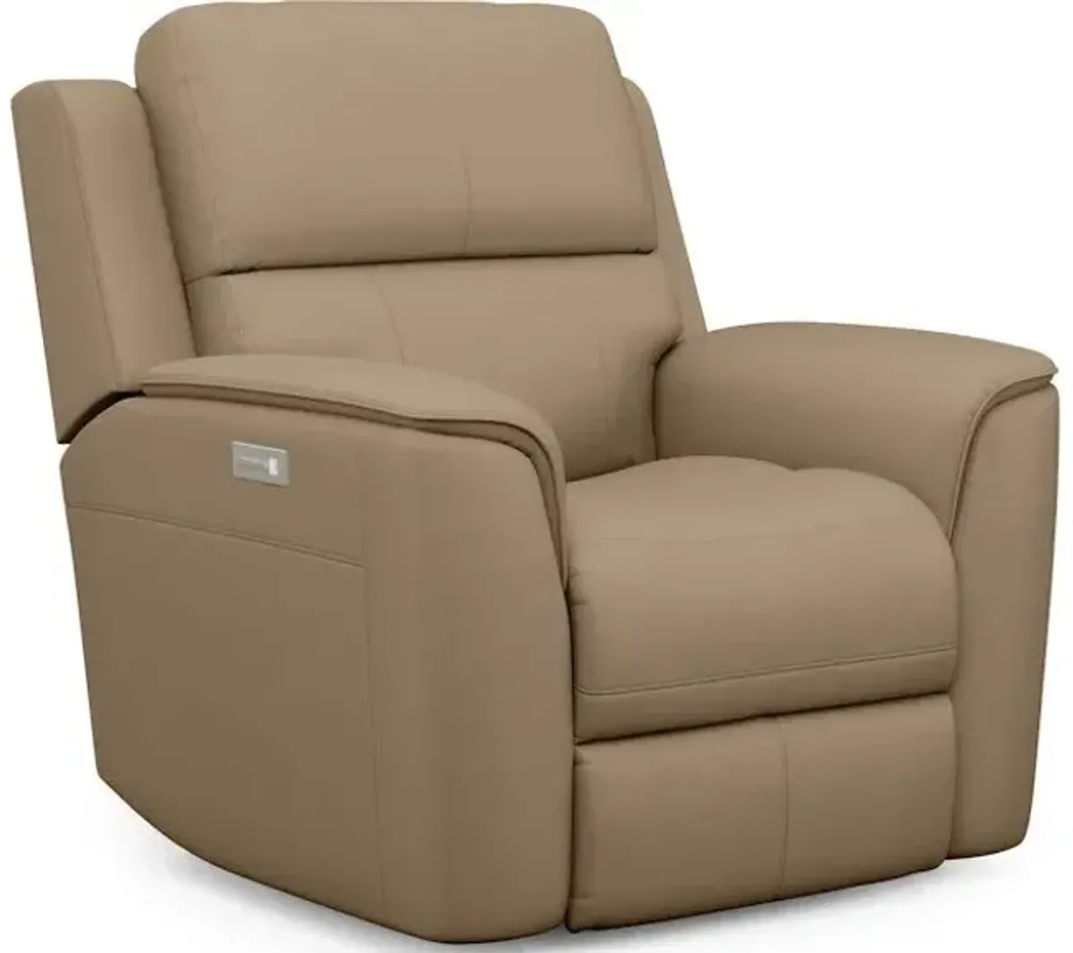 Flexsteel Henry Beige Leather Power Recliner with Power Headrest & Lumbar