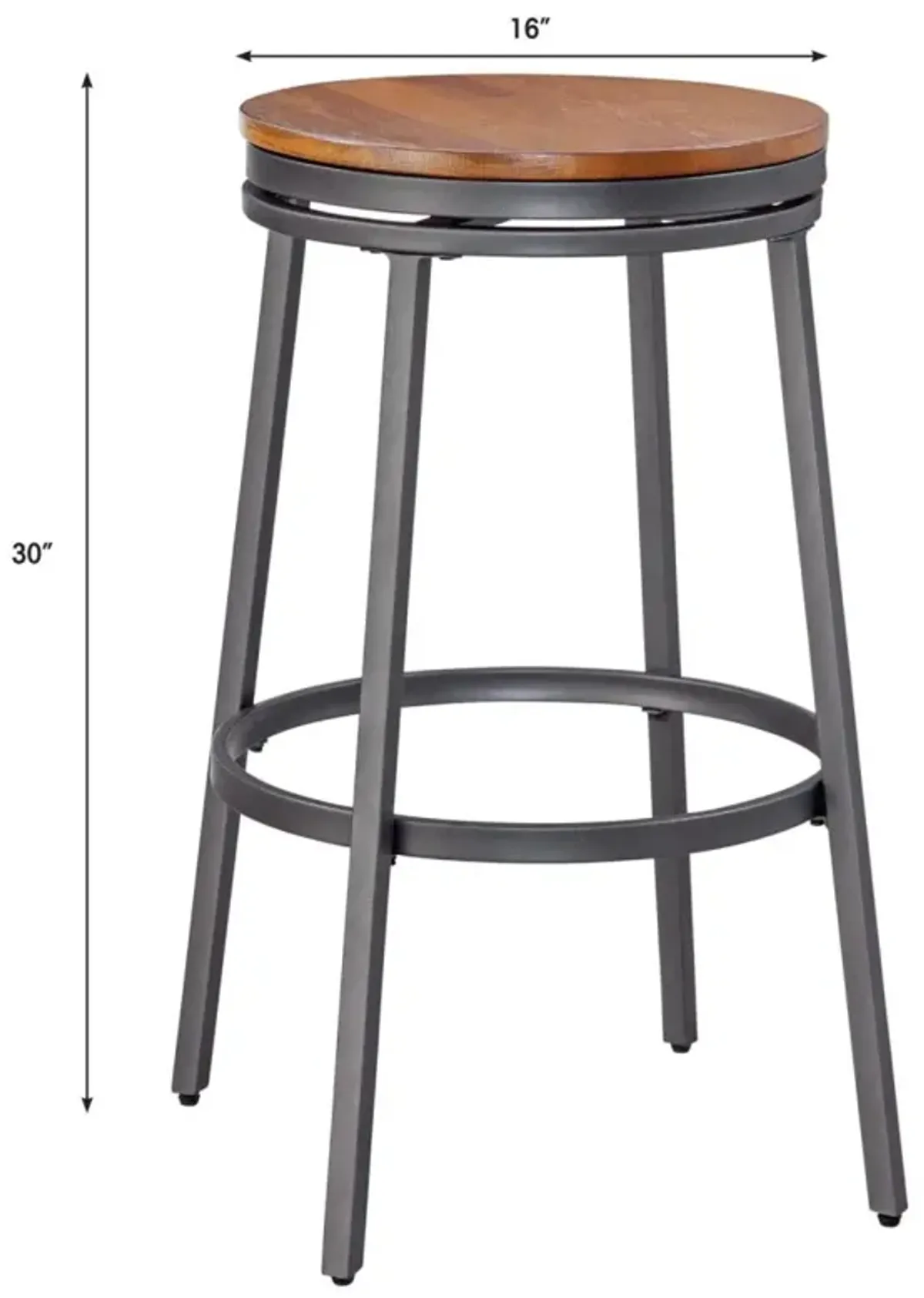 American Woodcrafters Stockton Backless Metal Framed Barstool in Slate Grey with Golden Oak Seat