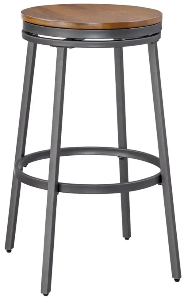 American Woodcrafters Stockton Backless Metal Framed Barstool in Slate Grey with Golden Oak Seat