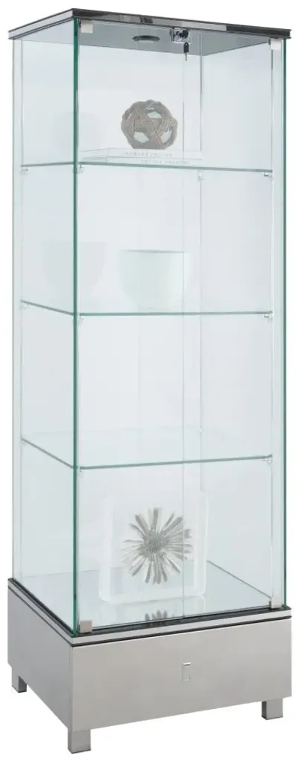 Chintaly Contemporary Glass Curio with Shelves Drawer & Led Lights