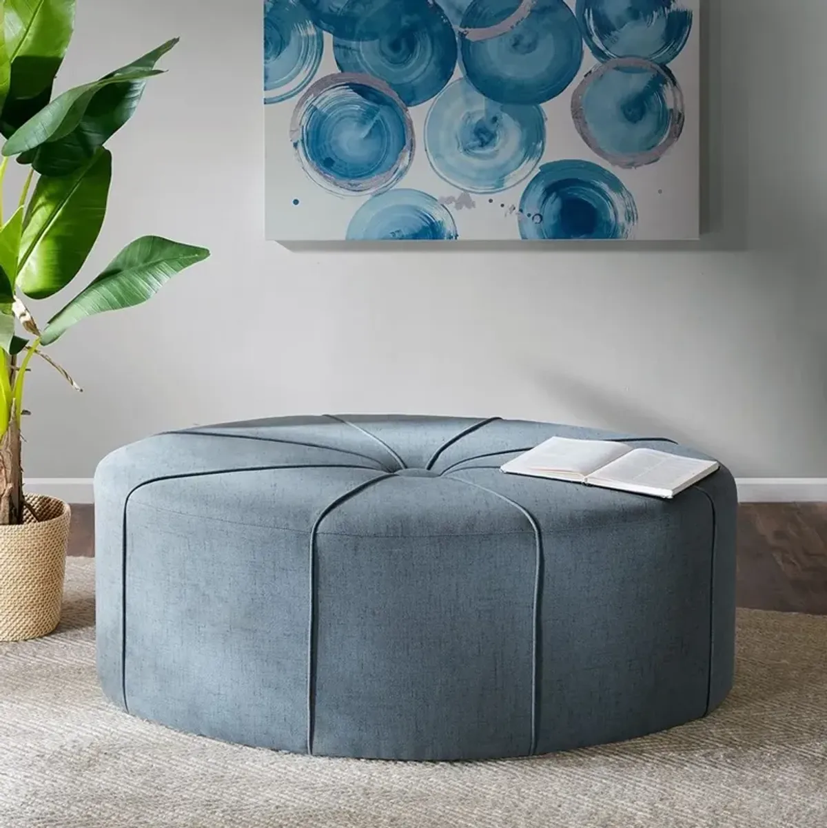 Olliix Madison Park Blue Ferris Oval Ottoman