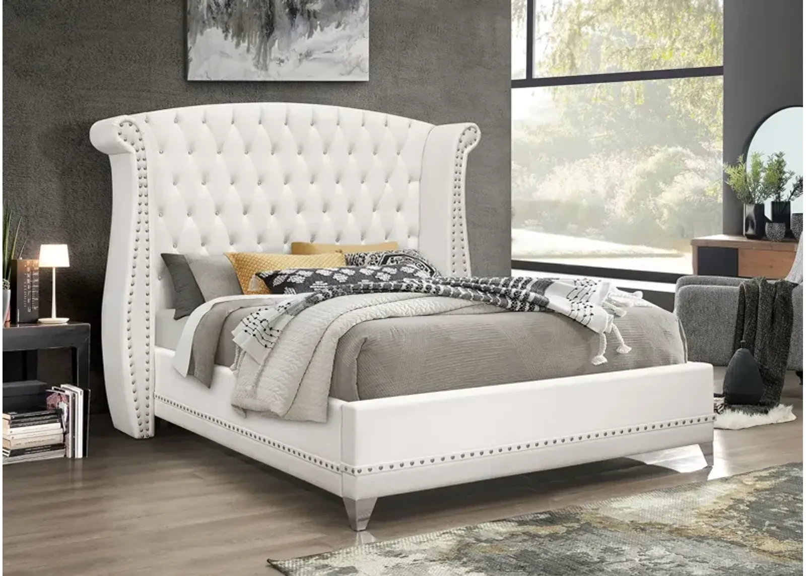 Coaster Barzini Upholstered King Wingback Bed White