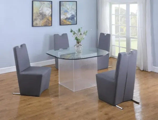 Chintaly Valerie Contemporary Dining Set with Surfboard Glass Table & Chairs