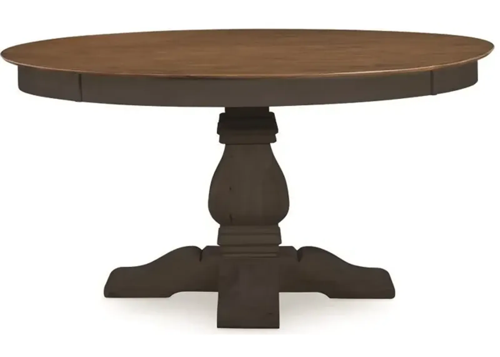 John Thomas Vista 52 Inch Solid Round Table Top with Banks Pedestal Base in Hickory & Coal