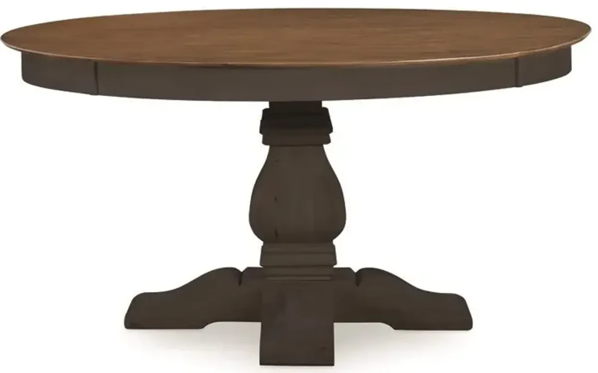 John Thomas Vista 52 Inch Solid Round Table Top with Banks Pedestal Base in Hickory & Coal