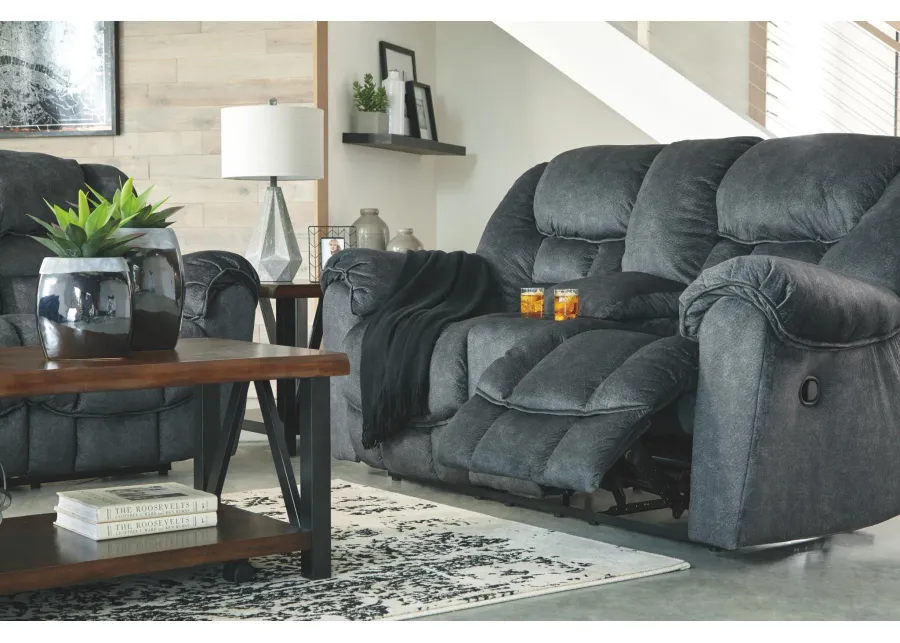 CAPEHORN RECLINING LOVESEAT WITH CONSOLE GRANITE SIGNATURE DESIGN