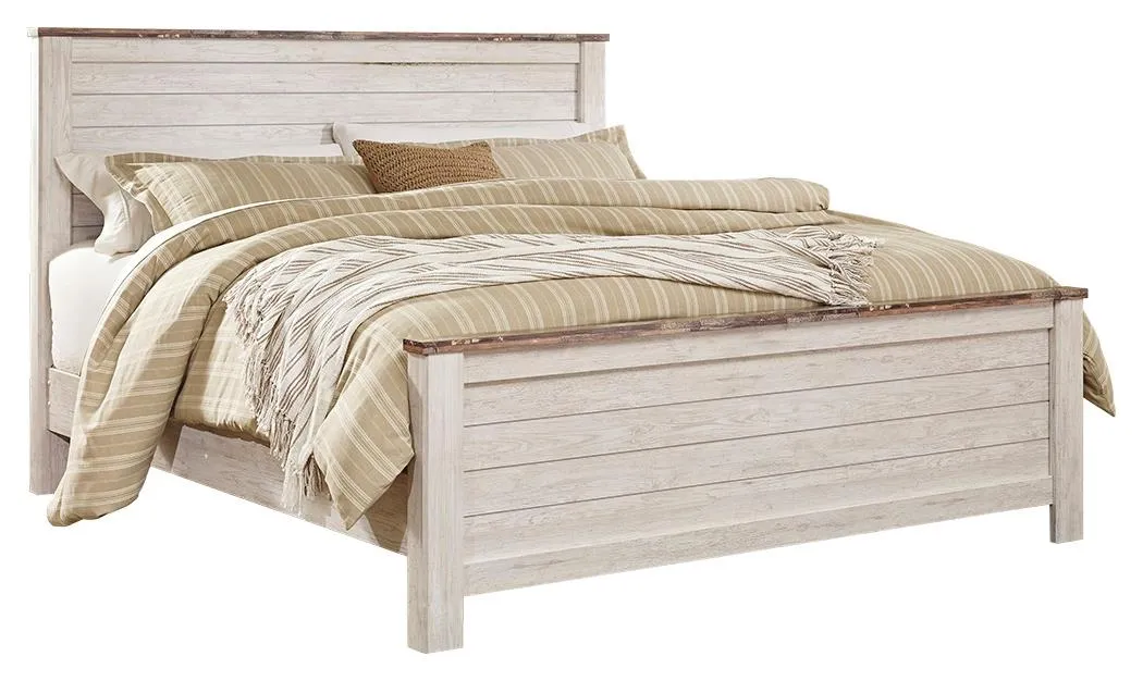 WILLOWTON CALIFORNIA KING PANEL BED WHITEWASH SIGNATURE DESIGN