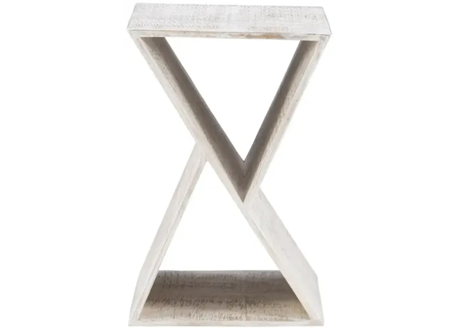 TREVOR TRIANGLE SIDE TABLE - WHITEWASH