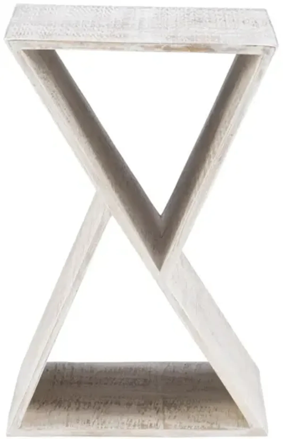 TREVOR TRIANGLE SIDE TABLE - WHITEWASH