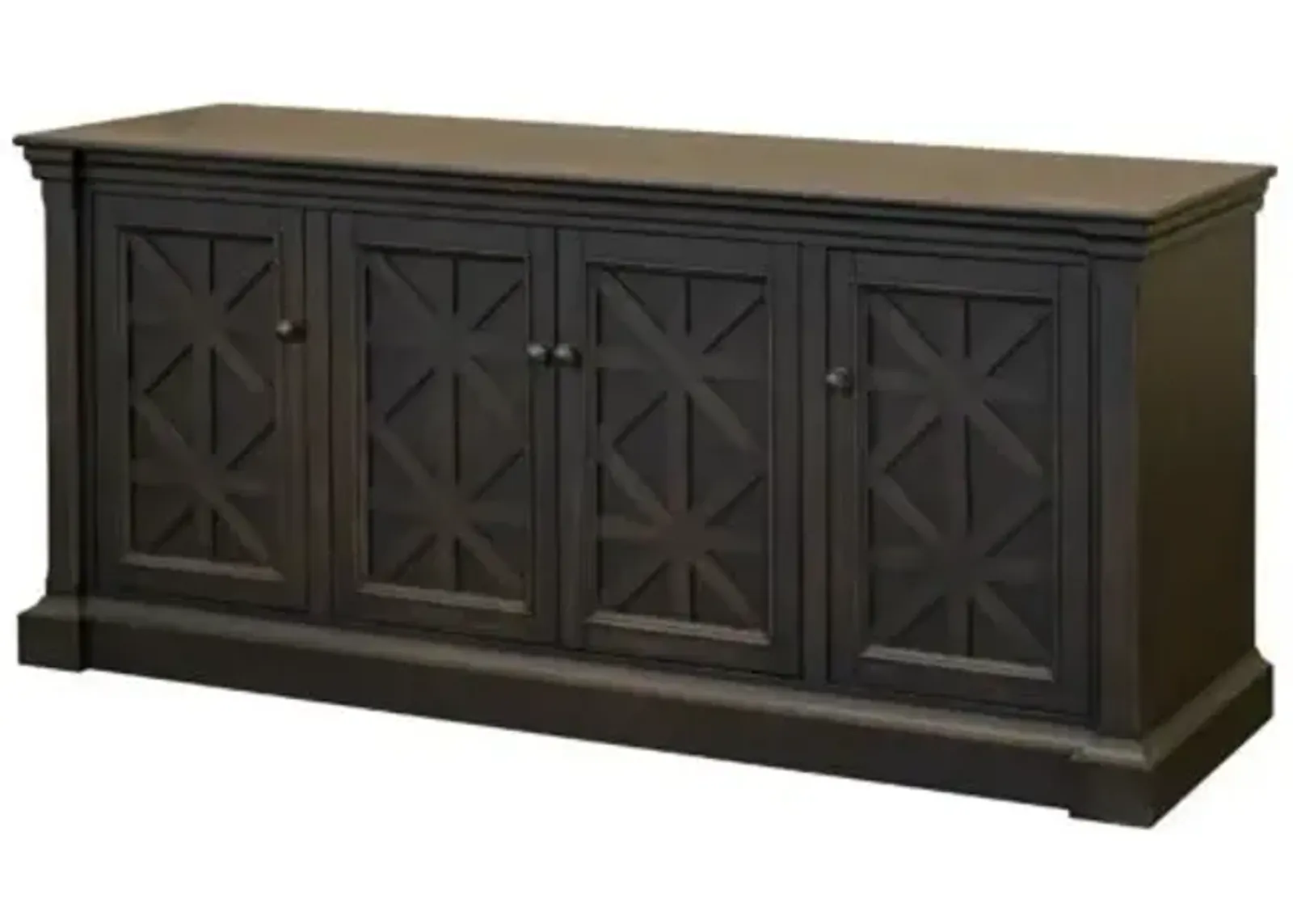 Martin Furniture Kingston Dark Chocolate Rub Through with Criss-Cross Detail 4-Door Desk Console