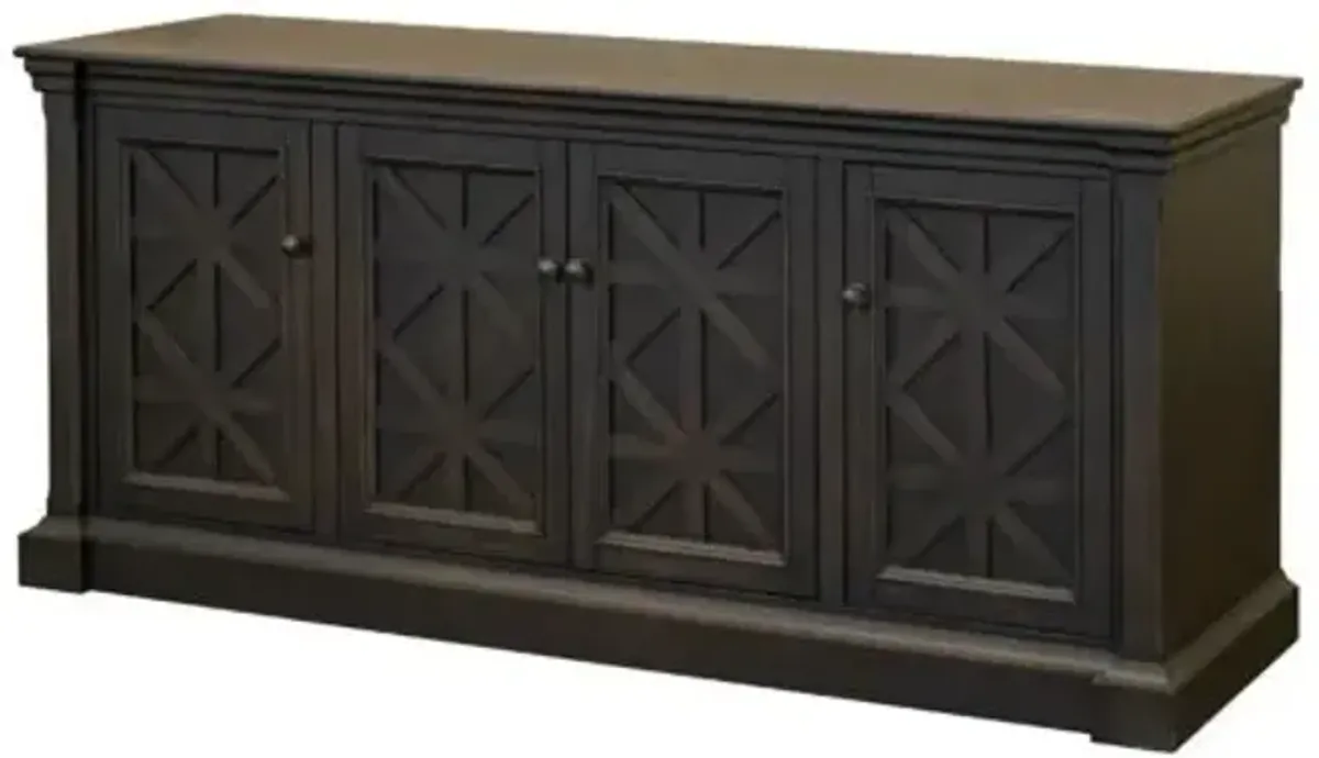 Martin Furniture Kingston Dark Chocolate Rub Through with Criss-Cross Detail 4-Door Desk Console