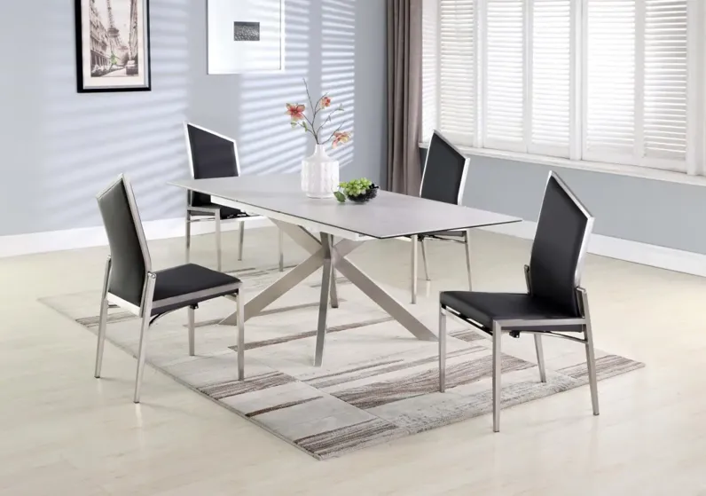 NALA BLACK DINING SET WITH POP-UP EXTENDABLE CERAMIC TOP TABLE & 4 MOTION CHAIRS