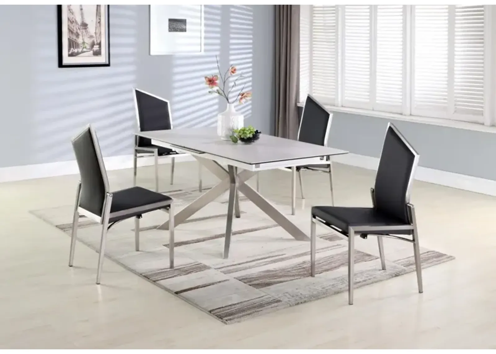 Chintaly Nala Black Dining Set with Pop-Up Extendable Ceramic Top Table & 4 Motion Chairs