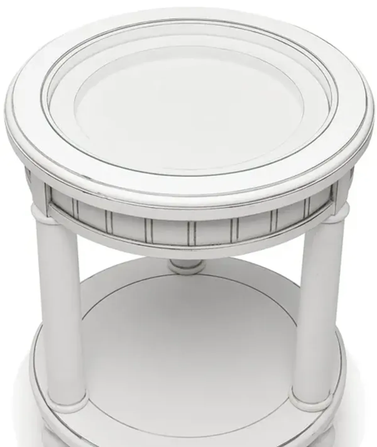 Seawinds Monaco Round End Table with Anchor Insert Blanc Finish