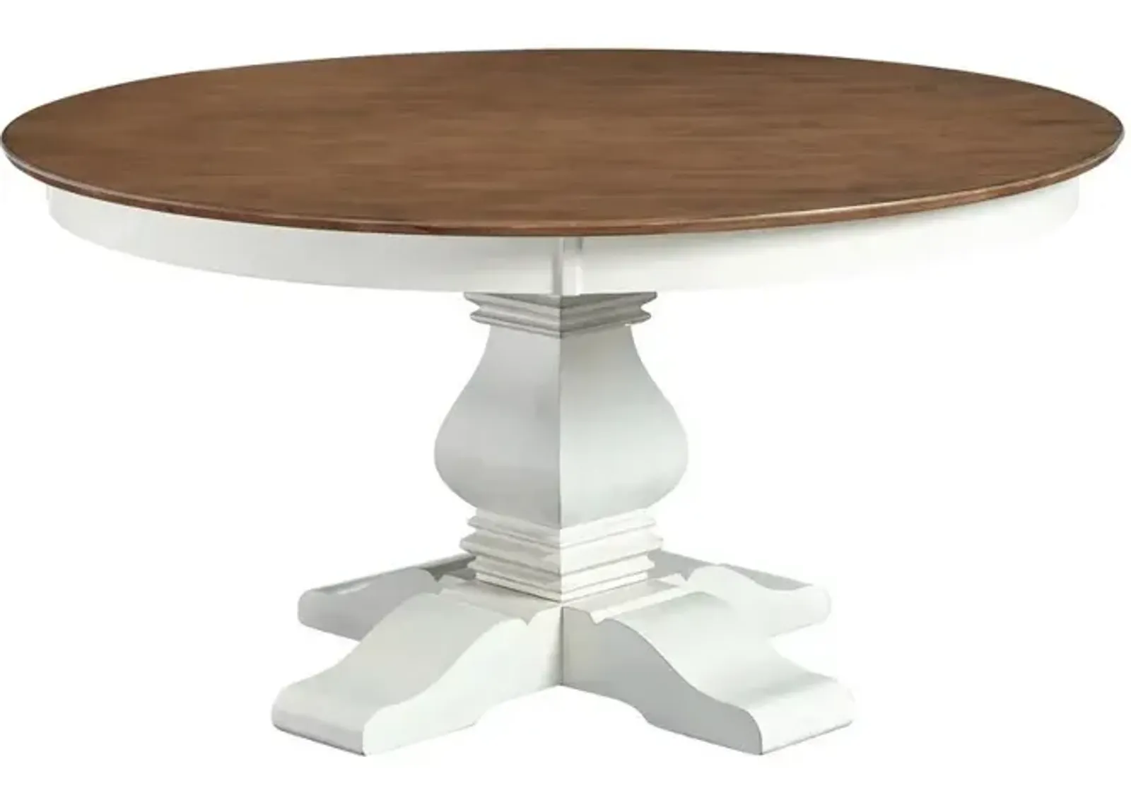 John Thomas Vista 60 Inch Round Table Top with Banks Pedestal Base in Hickory & Shell