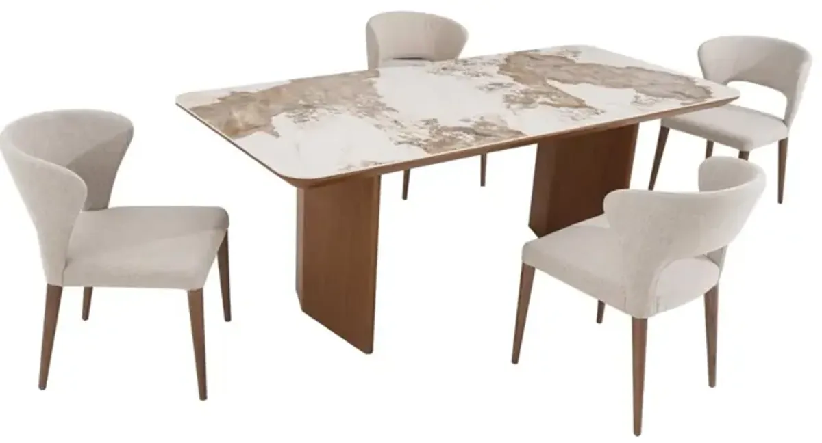 Chintaly Ruby Modern Dining Set with Ceramic Top Table & Open-Back Chairs