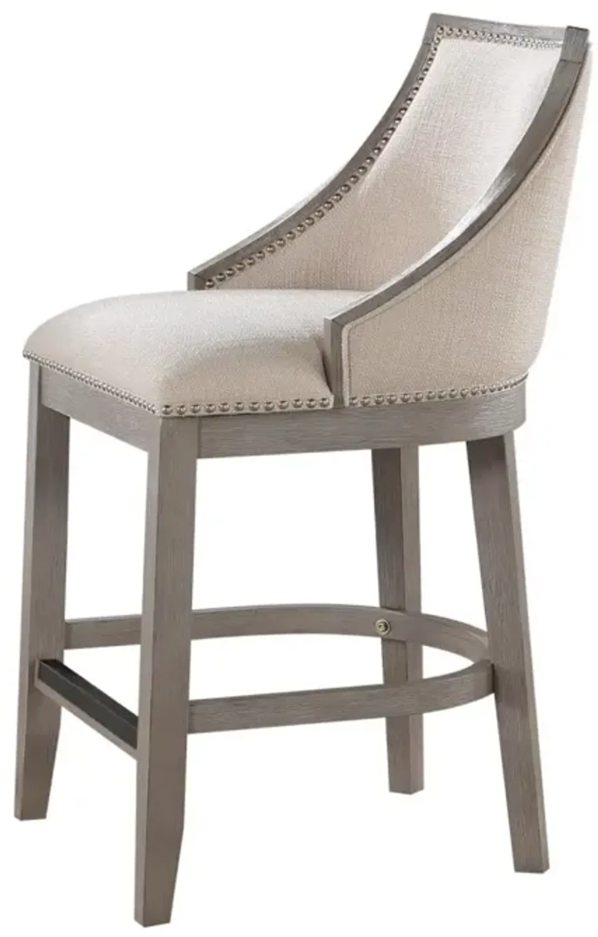 American Woodcrafters Keller Wooden Stool with Fabric & Nailhead Trim in Grey