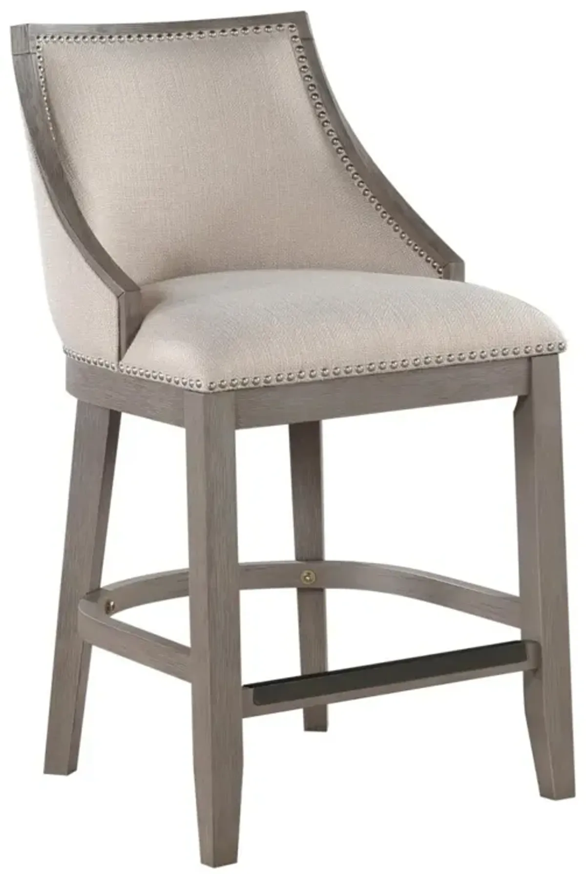 American Woodcrafters Keller Wooden Stool with Fabric & Nailhead Trim in Grey