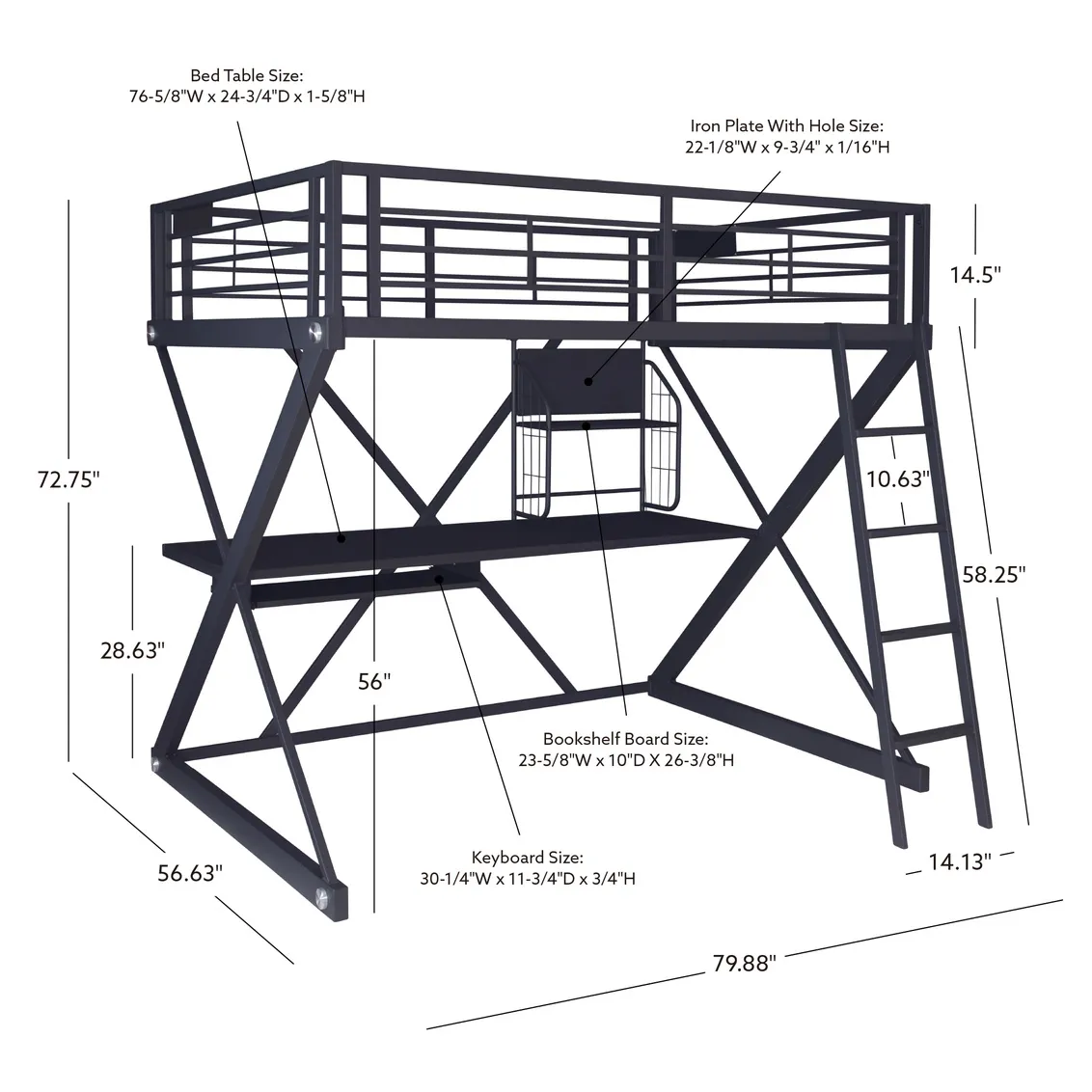 Z-BEDROOM FULL SIZE STUDY LOFT BUNK BED