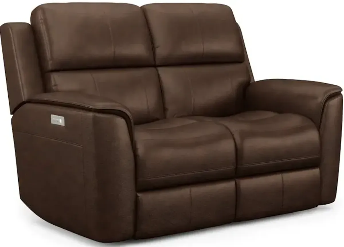 Flexsteel Henry Burnt Umber Leather Triple Power Reclining Loveseat