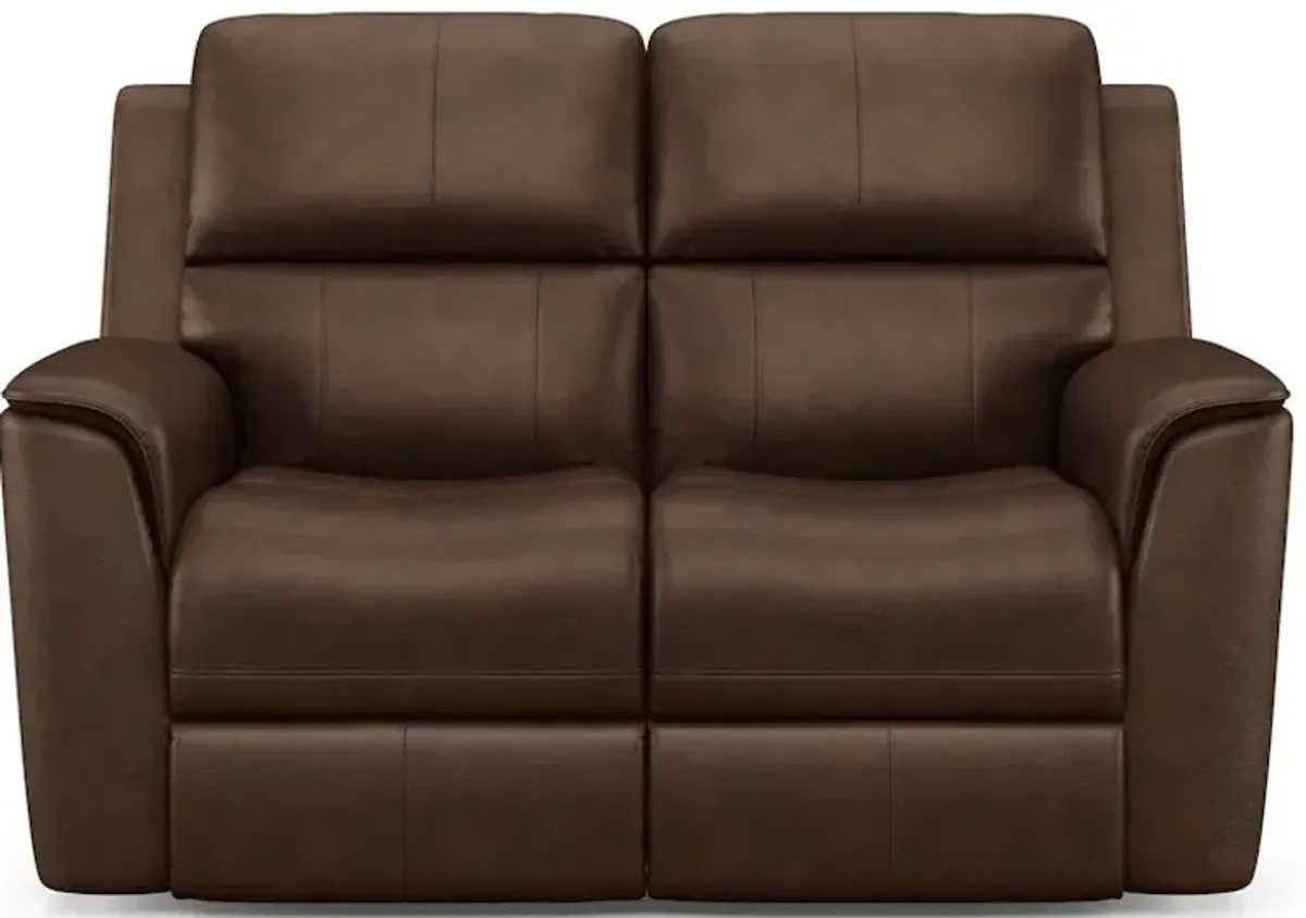 Flexsteel Henry Burnt Umber Leather Triple Power Reclining Loveseat