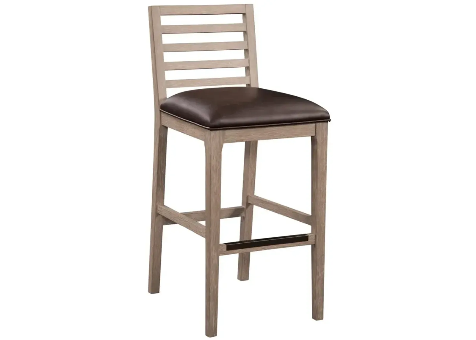 American Woodcrafters Siri Wood Stool with Leather Seat in Driftwood Grey