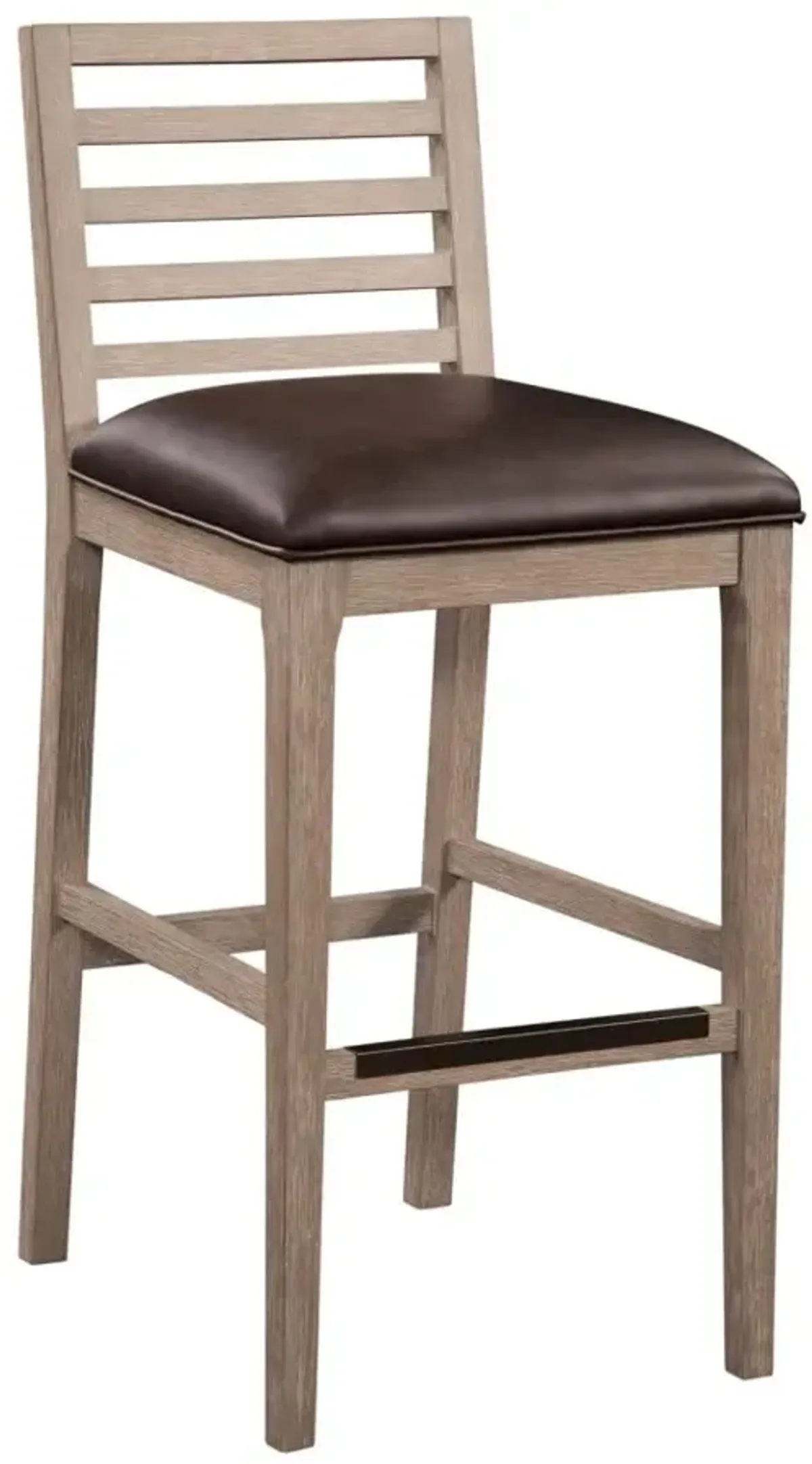 American Woodcrafters Siri Wood Stool with Leather Seat in Driftwood Grey