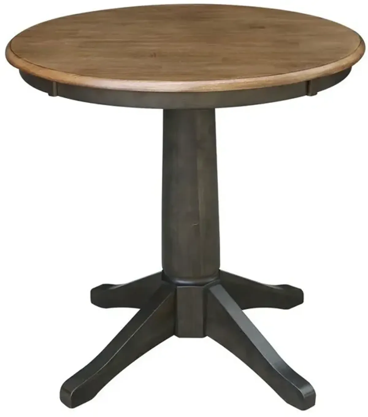 DINING ESSENTIALS 30" ROUND TABLE TOP WITH 30" TRANSITIONAL PEDESTAL BASE IN HICKORY/COAL