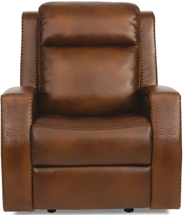 Flexsteel Mustang Brown Power Glider Leather Recliner with Power Headrest