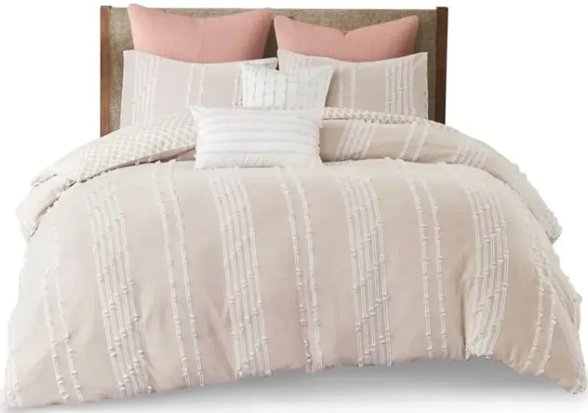 Olliix Ink+Ivy King/California King Blush Kara 3-Piece Cotton Jacquard Comforter Set