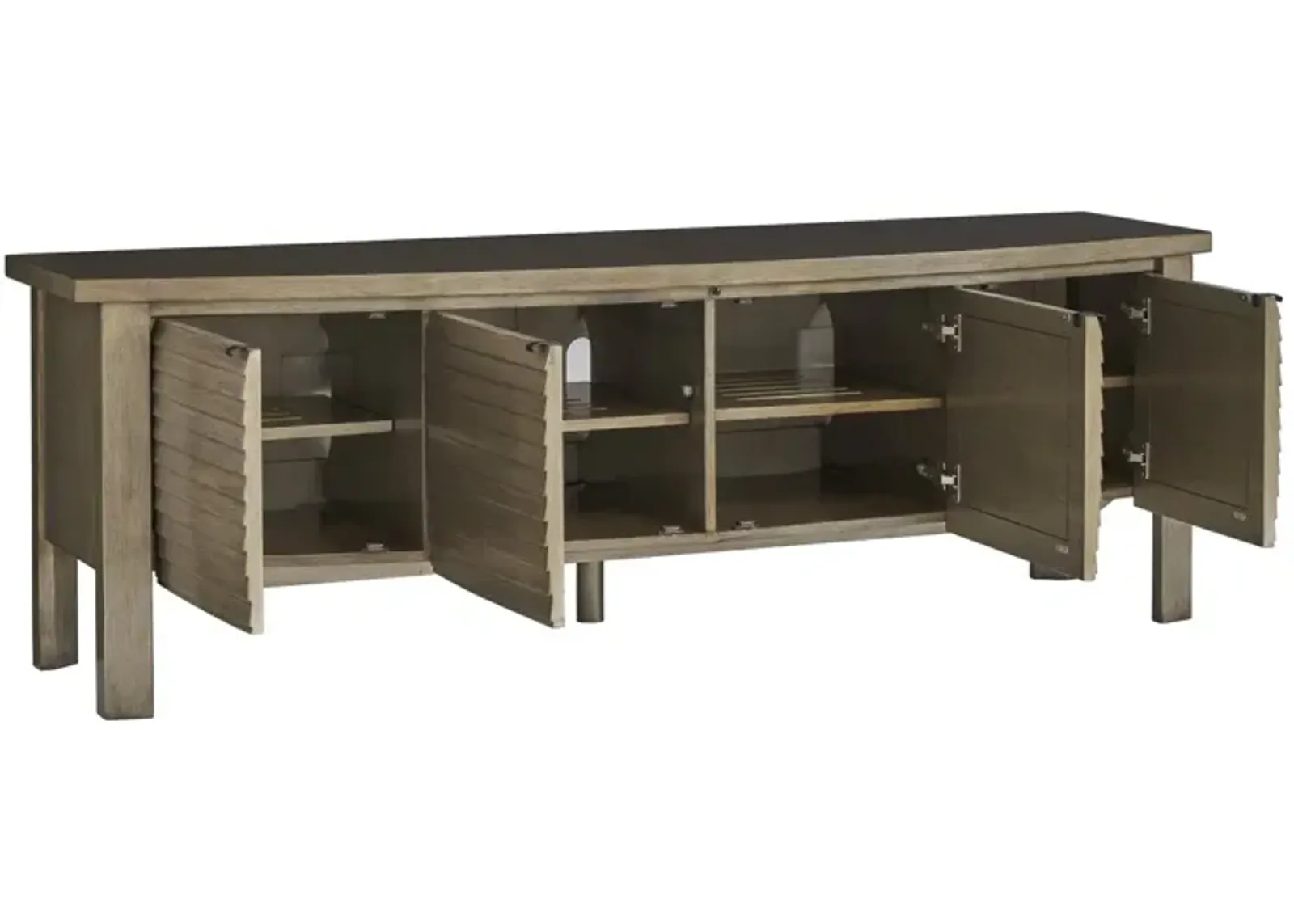 Sligh by Lexington Studio Designs Lumina 84.5 Inch Walnut Wood TV Stand with Adjustable Shelves Pewter