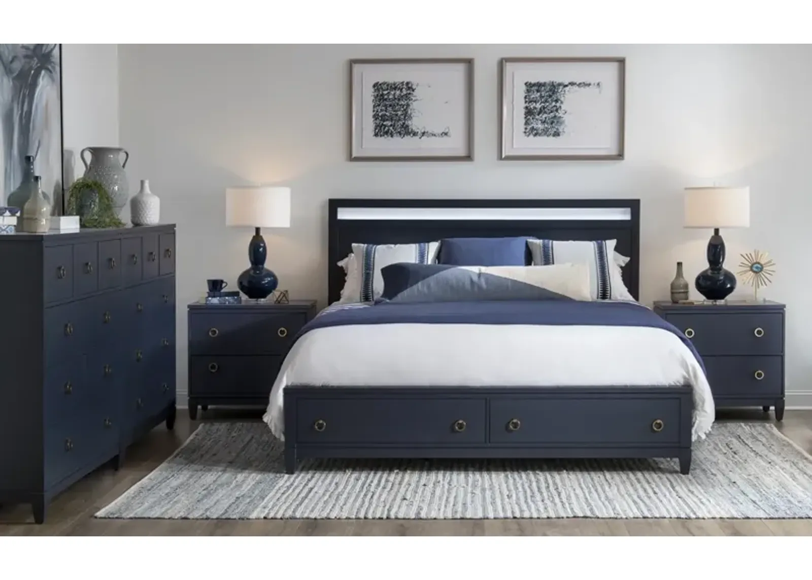 Legacy Classic Complete Panel Bed with Storage Queen Blue Finish Summerland Inkwell