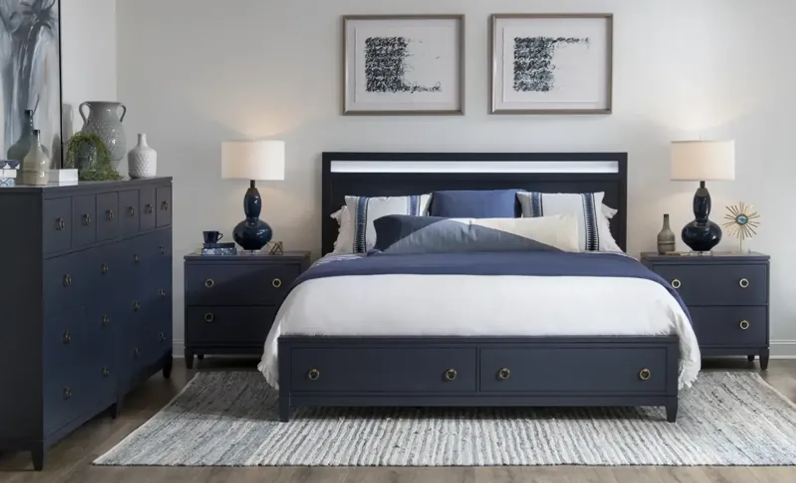 Legacy Classic Complete Panel Bed with Storage Queen Blue Finish Summerland Inkwell