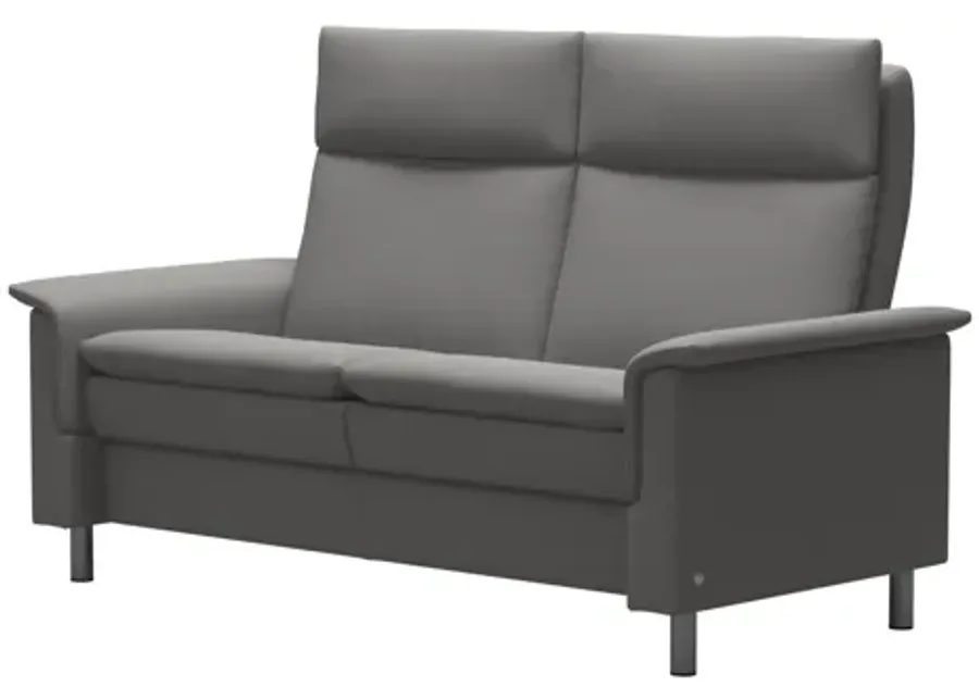 AURORA 2SEAT HIGH BACK LOVESEAT IN PALOMA SPECIAL SILVER GREY WITH A STEEL FINISH