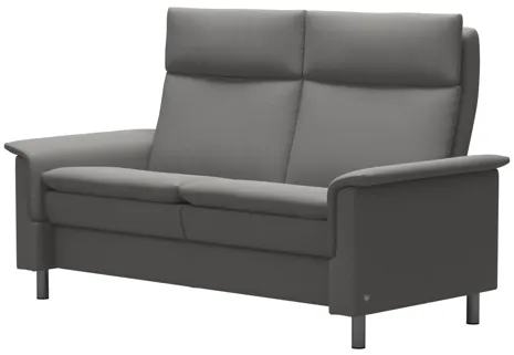 AURORA 2SEAT HIGH BACK LOVESEAT IN PALOMA SPECIAL SILVER GREY WITH A STEEL FINISH