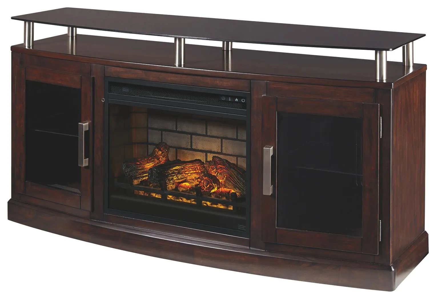 CHANCEEN 60" TV STAND WITH ELECTRIC FIREPLACE DARK BROWN SIGNATURE DESIGN