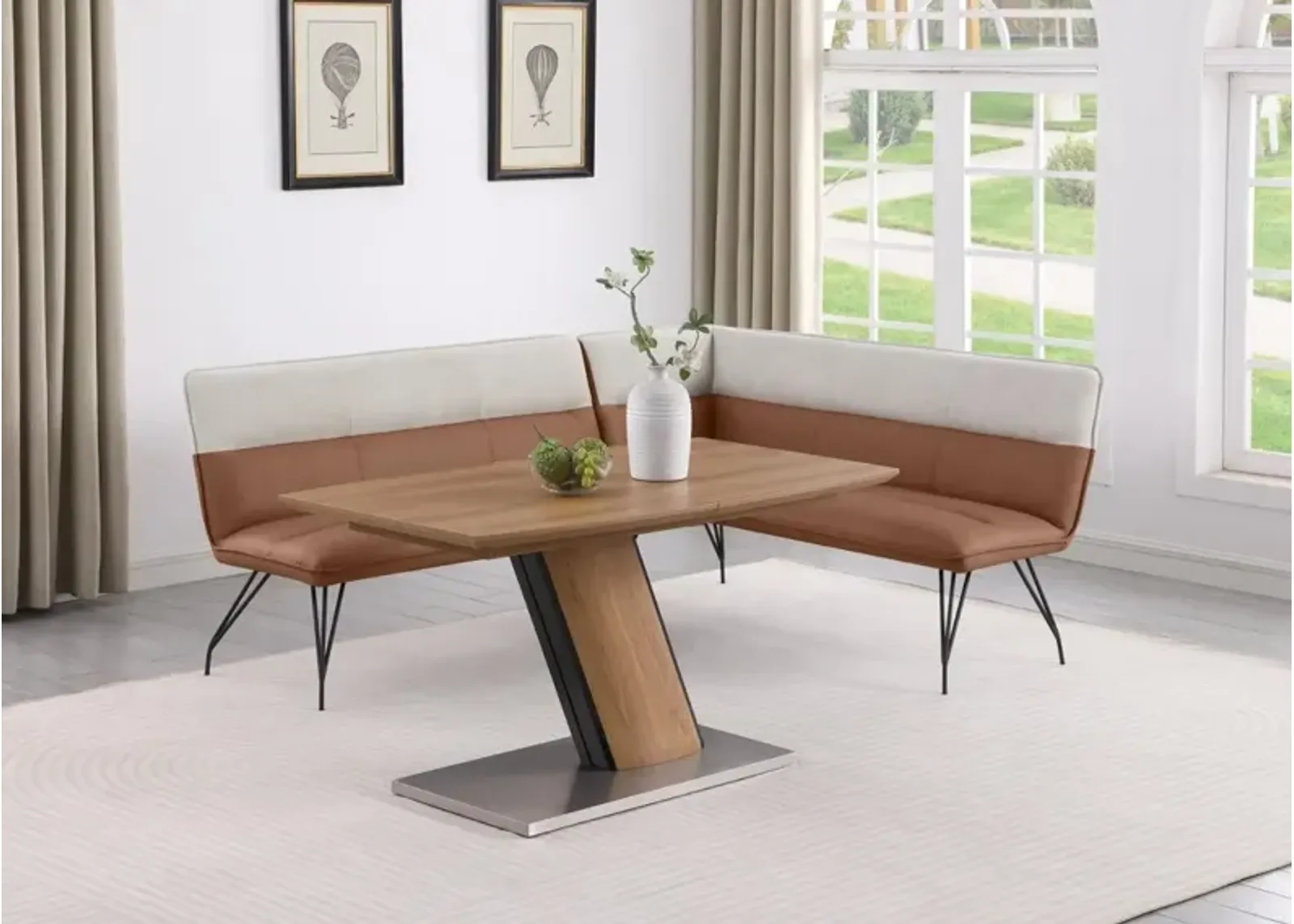 Chintaly Lillian Modern Wooden Dining Set with Extendable Table & Nook