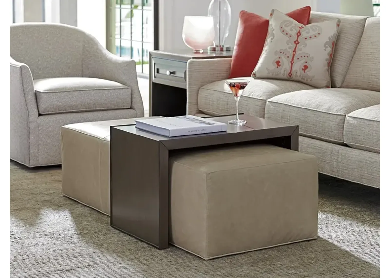 Ariana by Lexington Savona Leather Cocktail Ottoman with Slide