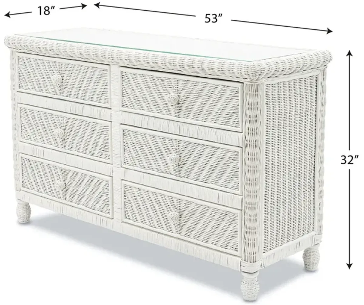 Seawinds Santa Cruz 6-Drawer Dresser with Glass Top White Finish